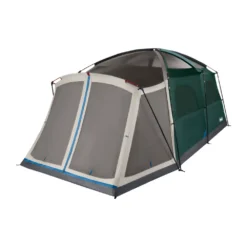 Coleman Skylodge™ 12-Person Camping Tent With Screen Room, Evergreen -Coleman Shop 12P CbnCnvetnlExtrnlScrnRm EG 1 FrontAngleRight FlyOff WindowsUp