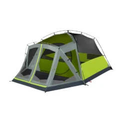Coleman Skydome™ 4-Person Camping Tent With Screen Room, Rock Grey -Coleman Shop 4P DmScrnPrch RckGry 2 FrontAngleLeft FlyOff WindowsDown