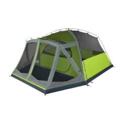 Coleman Skydome™ 6-Person Camping Tent With Screen Room, Rock Grey -Coleman Shop 8P DmScrnPrch RckGry 2 FrontAngleLeft FlyOff WindowsDown