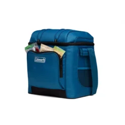 Coleman CHILLER™ 30-Can Soft-Sided Portable Cooler -Coleman Shop Chiller 30 Soft Cooler With Liner Deep Ocean 2158132 3 4 Angle With Front Pocket Propped 0003 v2