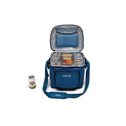 Coleman CHILLER™ 30-Can Soft-Sided Portable Cooler -Coleman Shop Chiller 30 Soft Cooler With Liner Deep Ocean 2158132 Straight on Open Propped With Ice Subs0003 v2 1